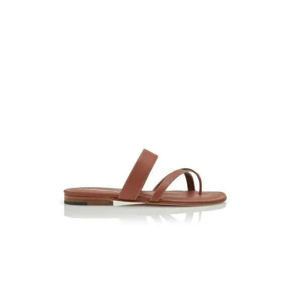 MANOLO BLAHNIK  Brown Leather Sandals - Picture 2 of 9